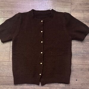 Brown Short Sleeve Cardigan with gold Buttons